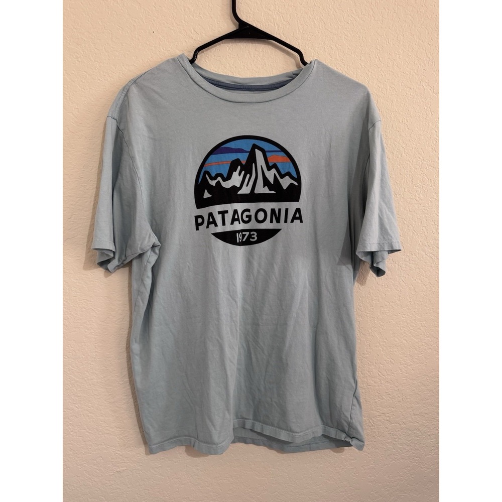 Patagonia Organic Cotton T Shirt Regular Fit 1973 Logo Light Blue Men's Medium